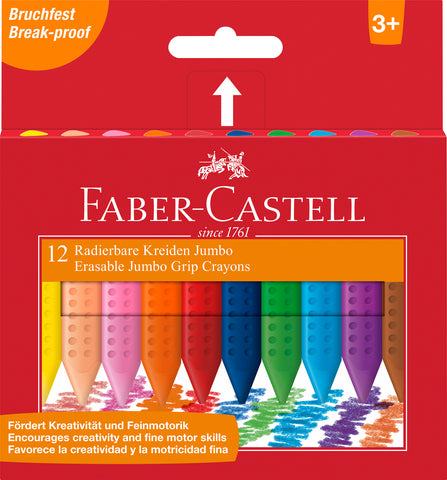 Faber-Castell Plastic Crayons Grip JUMBO - Pkt x 12 Assorted Colours