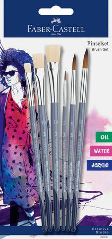 Mixed Media Paint Brush x3 round and x3 flat Blistercard