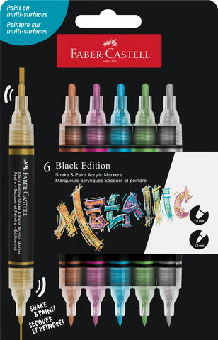 Shake and Paint Acrylic Marker Black Edition - Metallic Packet x 6