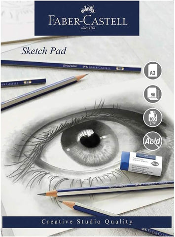 - Faber-Castell Drawing/Sketch Pad - 100gsm/A3/50 sheets/Smooth Cartridge Paper