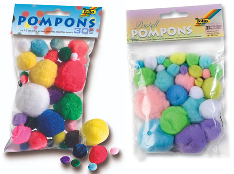 Pom Poms Plain - Pack Asstd Sizes/Colours