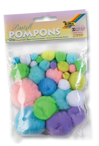 Pom Poms Plain - Pack Asstd Sizes/Pastel Colours