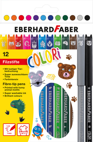 Felt Tip Pens Animal - Pkt X 12 Assorted Colors