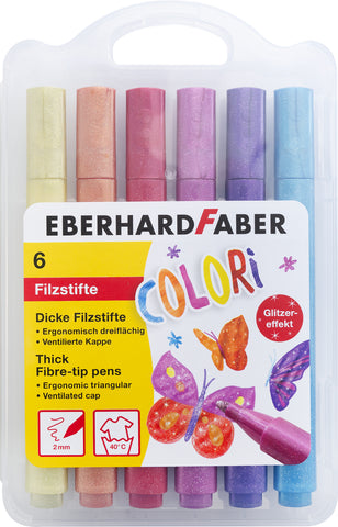 Jumbo Felt Tip Pens - Glitter x6 Assorted Colours