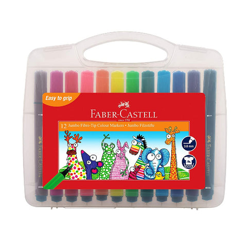 JUMBO Fibre Tip Colour Markers in Plastic Case - 12 Assorted Colours