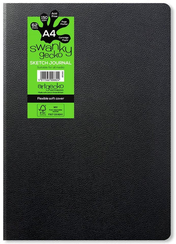Sketch Journal Black Leather Swanky Gecko - 150gsm/A4 Portrait/62 sheets