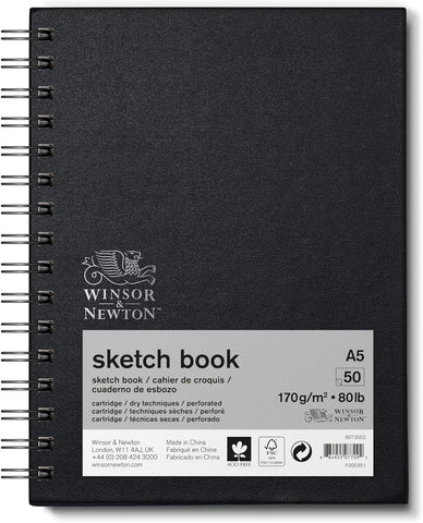 Sketch Book Spiral Hard Cover - Black/170gsm/A5 Portrait/50 sheets