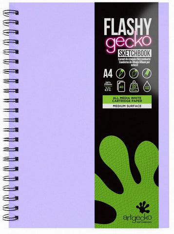 Sketch Book Spiral Flashy Gecko - Purple cover/150gsm/A4 Portrait/40 sheets