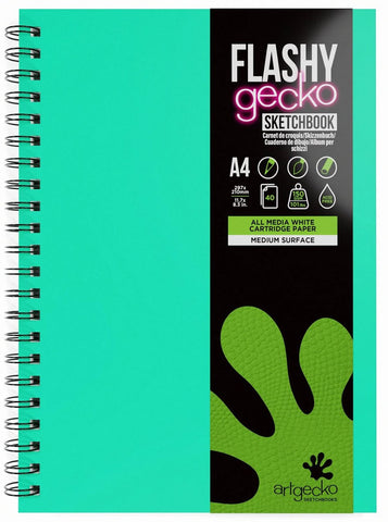 Sketch Book Spiral Flashy Gecko - Lt Mint-Teal cover/150gsm/A4 Portrait/40 sheets