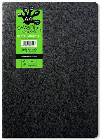 Sketch Journal Black Leather Swanky Gecko - 150gsm/A4 Portrait/62 sheets