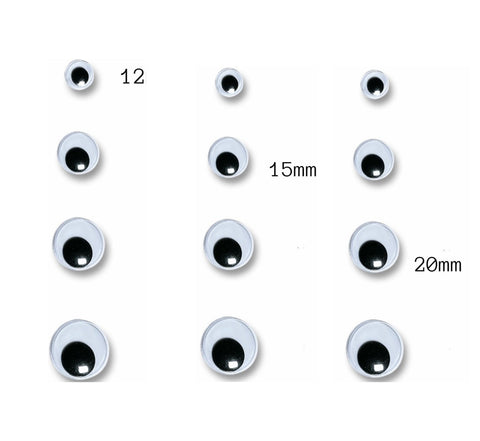 Googly eyes - Pkt 8pcs x 15mm/4pcs x 20mm/8pcs x 12mm