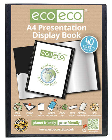 Eco-friendly A4 Presentation Display Book 40pgs/80 viewing - Black
