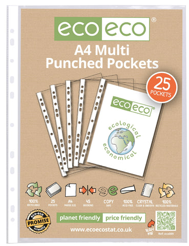Eco-friendly A4 Multi Punched Pockets - Standard/Pkt x 25 sleeves
