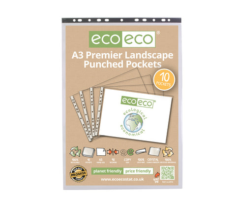 Eco-friendly A3 Multi Punched Pockets - Landscape Premier/Bag x 10 sleeves Clear