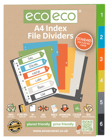 Eco-friendly A4 Dividers Standard/200 microns - Set x 6 Numbers