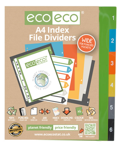 Eco-friendly A4 Dividers Wide/200 microns - Set x 6 Numbers