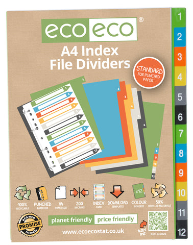Eco-friendly A4 Dividers Standard/200 microns - Set x 12 Numbers