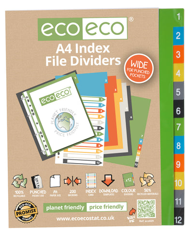 Eco-friendly A4 Dividers Wide/200 microns - Set x 12 Numbers