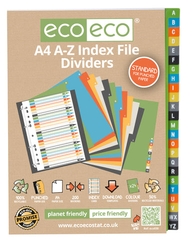 Eco-friendly A4 Dividers Standard/200 microns - Set x 24 A-Z