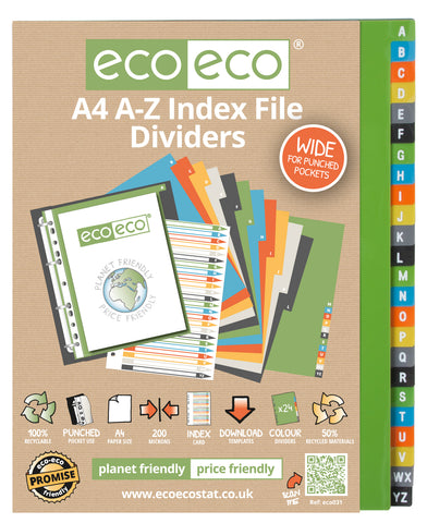 Eco-friendly A4 Dividers Wide/200 microns - Set x 24 A-Z