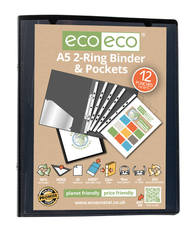 Eco-friendly A5 Presentation Ring File 2 Ring/22mm Plus 12 Multi Punched Pockets