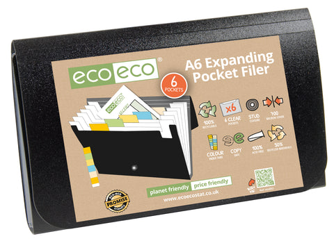 Eco-friendly A6 Expanding File - 6 Pocket/Black