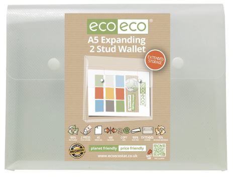 Eco-friendly A5 Expanding 2 Button Wallet - White 400 microns