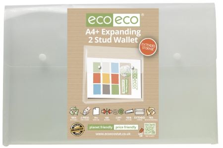 Eco-friendly A4 Expanding 2 Button Wallet - White 400 microns