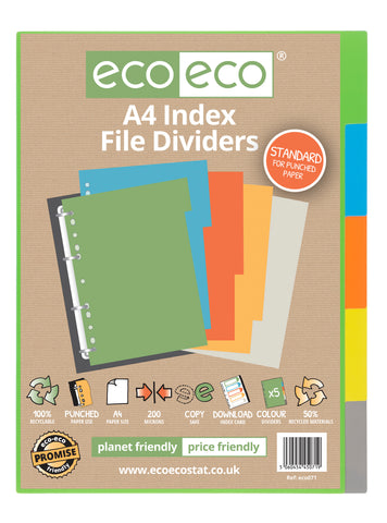 Eco-friendly A4 Index File Dividers Standard/200 microns - Set x 5