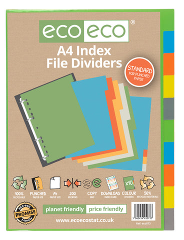 Eco-friendly A4 Index File Dividers Standard/200 microns - Set x 10