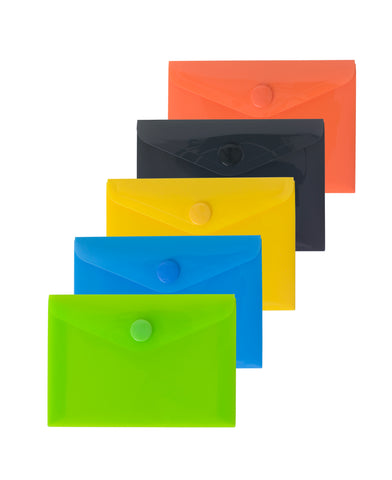 Eco-friendly A7 Plastic Envelope File With Button - 5 Assorted Colours