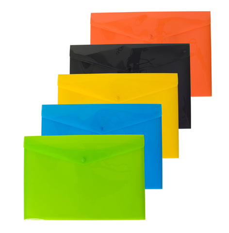 Eco-friendly A3 Plastic Envelope File With Button - 5 Assorted Colours