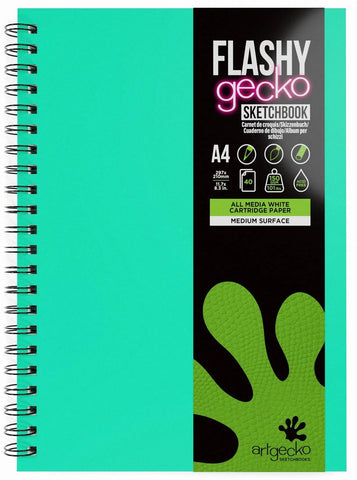 Sketch Book Spiral Flashy Gecko - Lt Mint-Teal Cover/150gsm/A4 Portrait/40 sheets