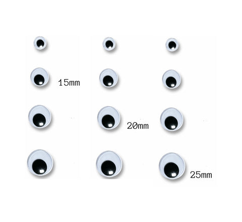 Googly eyes Asstd Pack - 8pcs x 15mm/6pcs x 20mm/6pcs x 25mm)