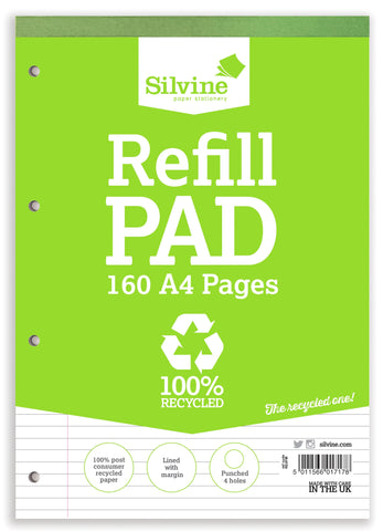 A4 Refill Pad 100% Recycled Consumer Waste - 160pg/ Ruled