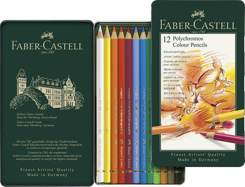 Colouring Pencils Polychromos - Tin x 12 Assorted Colours