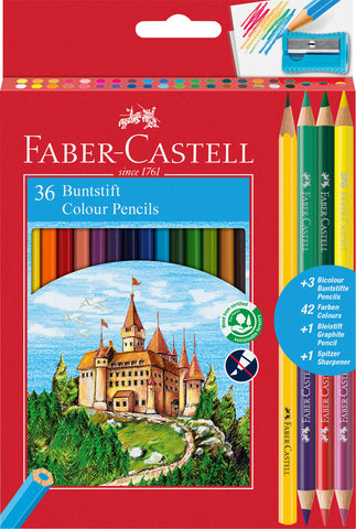 Colouring Pencils  Hexagonal - Pkt x 36 Assorted Colours + 3 Bi-color