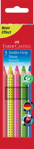 JUMBO Colouring Pencils Grip - Pkt  x 5 Neon