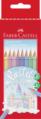 Colouring     Pencils Hexagonal - Pastel/Pkt x 10 Assorted Colours