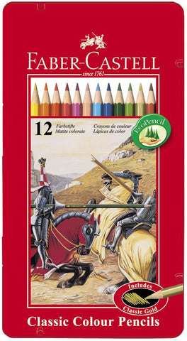 Colouring Pencils  Tin x 12 - Hexagonal Assorted Colours