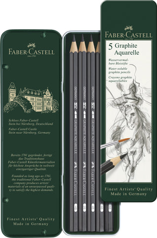 Water Soluble Pencil/Graphite Aquarelle - Tin x 5 Assorted Grades