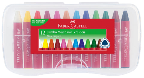 Assorted Wax Crayons JUMBO - Plastic box x 12 Colours