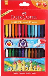 Plastic Crayons Grip Erasable - Pkt x 24 Assorted Colours