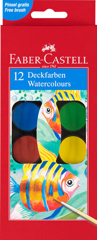 Water  Colour Paintbox - Plastic Box x 12 Assorted Colours