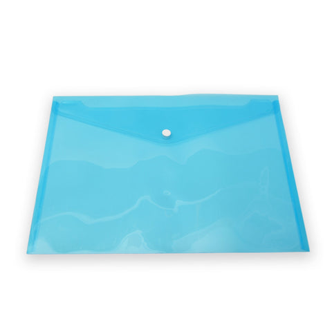 A4 Plastic Envelope File With Button - Blue