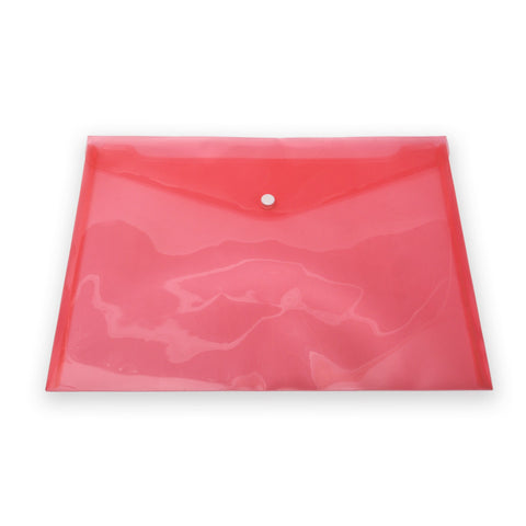 A4 Plastic Envelope File With Button - Red