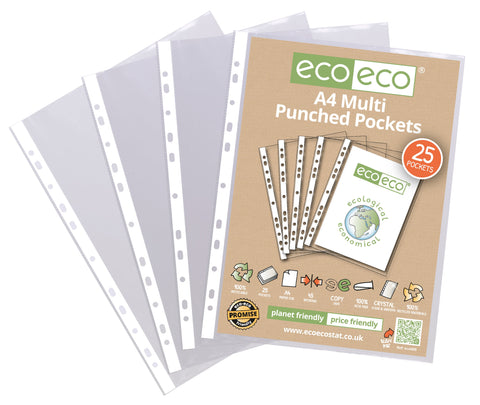 Eco-friendly A4 Multi Punched Pockets - Standard/Pkt x 25 sleeves