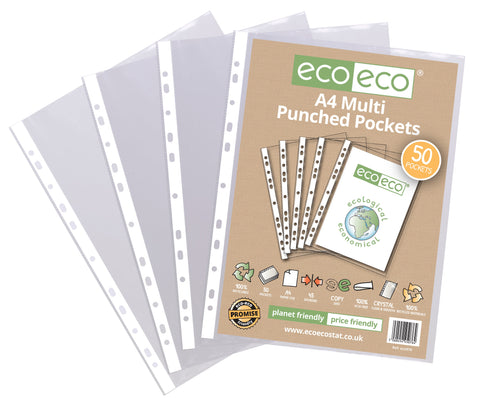 Eco-friendly A4 Multi Punched Pockets - Standard/Pkt x 50 sleeves