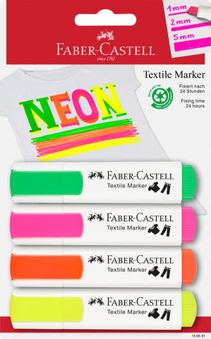 Textile Markers - Blister Card x 4 Neon Colours