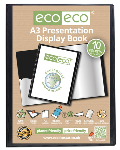 Eco-friendly Presentation Display Book - A3/10pgs/20 viewing - Black
